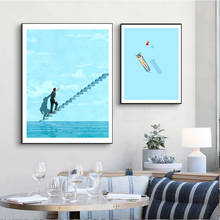 Nordic Blue Style Art Canvas Dream ladder Painting Posters And Prints Float Under The Sun Wall Pictures For Living Room Decor 2024 - buy cheap