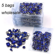 New Clothing accessories Wholesale 5 bags mixed shape glass crystal sliver base Royal blue rhinestones  diy wedding dress 2024 - buy cheap