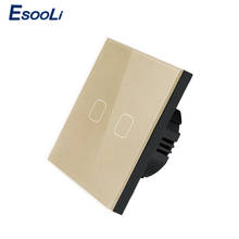 Esooli-interruptor de parede led luxuoso, 220v, duplo, cristal temperado, iluminação para casa