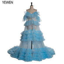 Ruffles Blue Evening Dresses V Neck Short Sleeves Sexy Photography Tulle Prom Dress 2020 YeWen Party Gown 2024 - buy cheap