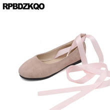 Zapatos planos de Ballet de punta redonda para mujer, bailarinas de ante Rosa, con cordones, color negro, barato, 2021 2024 - compra barato