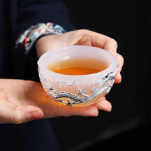Taza de té de cristal resistente al calor con incrustaciones de plata, creativa, kung-fu, porcelana de Jade, dragón plateado, hecho a mano, juego de té para la Oficina 2024 - compra barato