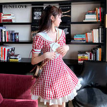 JuneLove Women Dress Lovely Plaid Summer Holiday College Girls Dresses Korean Popular Sailor Collar Slim Vacation Femme Vestidos 2024 - buy cheap