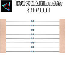 Resistor de filme de metal com 100 peças, resistor de filmes de metal de 1/8w 1%, 9.1r, 10, 11, 12, 13, 16, 18, 20, 22, 24, 27, 30, 33, 36, 39, 43, 47, 56, 62, 68, 75, 82, 91, 100 ohm 2024 - compre barato