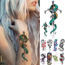 Водостойкая временная татуировка, наклейка, дракон, меч, змея, флэш-татуировки, тотем, Череп, роза, боди-арт, рука, имитация рукава, тату для женщин и мужчин 2024 - купить недорого