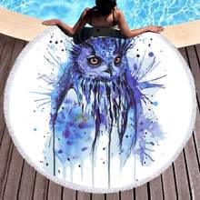 Watercolor Owl Beach Towel Round Sand-Free Beach Cover For Child Adults Microfiber White Bath Towel Body Strandlaken Women Home 2024 - buy cheap