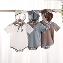 Newborn Baby Romper Infant Cotton Short Sleeve Boy Baby Clothes + Hat Suits Solid Color Newborn Crawling Baby 0-18M 2024 - buy cheap