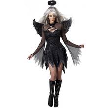 Disfraz de Halloween para adultos, traje Sexy gótico, negro, diablo oscuro, ángel caído, bruja para fiesta del Día de los muertos, vestido de Cosplay con sombrero de ala 2024 - compra barato