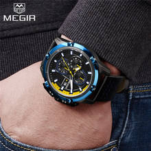 Megir relógio masculino luxuoso com cronógrafo, com calendário esportivo, militar exército, azul, 2062 2024 - compre barato