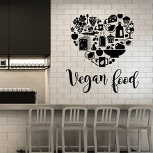 Calcomanía de pared de comida vegana con letras, calcomanía de vinilo vegana saludable, para ventana, Mural de corazón creativo, decoración de restaurante y cocina, M641 2024 - compra barato