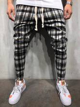 New fitness men's fashion lattice jogger brand men's trousers casual pants gym men's sportswear tight-fitting sweatpants 2024 - buy cheap