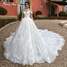 Adoly Mey-vestido de novia romántico con cuello de barco, traje de boda con cordones, apliques de cuentas de lujo, tren de princesa, novedad de 2020 2024 - compra barato