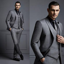 Terno masculino cinza escuro, novo terno de noivado para homens, 3 peças, slim fit, smoking para homens (blazer + colete + calça) 2024 - compre barato