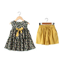 Summer Girls Clothing Set Korean Flower Print Shirts and Yellow Shorts Fashion Children Sleeveless Outfits Jogger Set 6 8 12Yrs 2024 - buy cheap