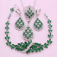 New 925 Silver Jewelry Sets for Women Green Semi-precious Bracelet Earrings Necklace Pendant Ring Bridal Wedding Jewelry 4PCS 2024 - buy cheap