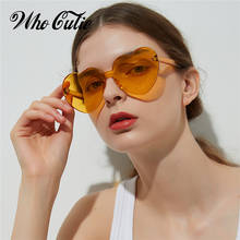 WHO CUTIE-gafas de sol retro con forma de corazón para mujer, lentes de sol femeninos de diseño de marca, sin montura, color rojo, rosa y amarillo, OM448, 2018 2024 - compra barato