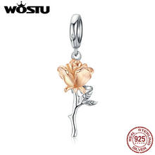 WOSTU Real 925 Sterling Silver Rose Flower Charms Fit Original Bracelet DIY Necklace PenBNnt Wedding Luxury Jewelry BNC145 2024 - buy cheap