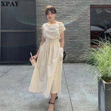 Sexy Off Shoulder Summer Dress Women Plus Size Cute Midi Pocket Sleeveless Solid Color Dress Korean Loose Party Robe Vestidos 2024 - buy cheap