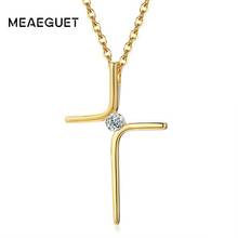 Cubic Zircon Cross Pendant Women Necklace Stainless Steel Charm CZ Stone Christian Jewelry wholesale, Women necklace, female necklace, Stainless Steel necklace, for Women 2024 - buy cheap