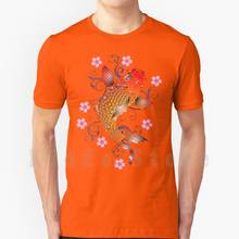 Koi Fish T Shirt Diy Big Size 100% Cotton Koi Carp Fish Flower Cherry Blossom Sakura Japan Animal Nature 2024 - buy cheap
