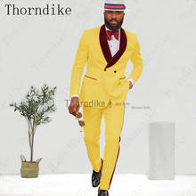 Thorndike Classic \Groom Tuxedo Yellow Jacquard Dinner Suit Velvet Shawl Lapel Jacket For Groom Tailored Men Suit (Jacket+Pants) 2024 - buy cheap