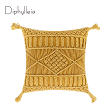 Diphylleia-funda de cojín tejida a mano de hilo de algodón, con borlas, macramé colorido, geometría Bohemia, funda para almohada étnica de 18x18 pulgadas 2024 - compra barato