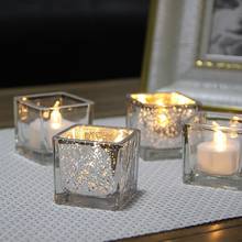 Luminária quadrada de vidro simples e moderno, com galvanização, castiçal, jantar à luz de velas, decoração para festas, cera eletrônica 2024 - compre barato