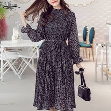 2022 Spring Black Floral Print Chiffon Dresses for Women Vestidos Flare Sleeve Empire Pleated Vintage Midi Women Dress 8634 50 2024 - buy cheap