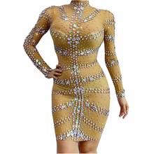 Блестящее платье с длинными рукавами с кристаллами для женщин, сексуальное Сетчатое прозрачное праздничное платье на день рождения, наряд для выступлений певицы 2024 - купить недорого