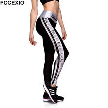 FCCEXIO High Stretchy Sport Pants High Waist Wear Real Letter Printed Leggins Push Up Women Gym Fitness Leggings брюки женские 2024 - buy cheap