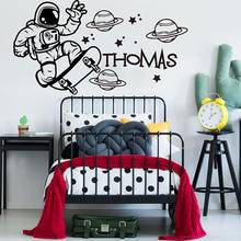 Custom Name Astronaut Playing on the Skateboard Plant Wall Sticker Boy Room Kids Room Personalized Name Star Space Wall Decal 2024 - buy cheap