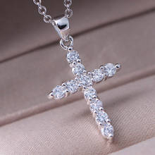 Fine4u n632 colar com pingente de crucifixo, pingente cruz de zircônia cúbica para mulheres, meninas, miçangas, oração religiosa 2024 - compre barato