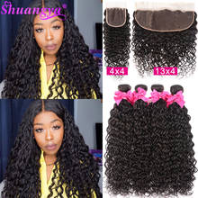 Indian Hair Water Wave Bundles with Frontal Shuangya hair Curly Bundles With Closure 100% Remy Human Hair Bundles With Closure 2024 - buy cheap