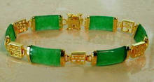 Natural Emerald Green Jade 18KGP Fortune Longevity Luck Link Bracelet 7.5" 2024 - buy cheap