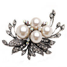 Chic Flower Black Color Alloy Large Pearl Brooch Pin Trendy Inlay Rhinestone Korea Style Brooch For Women Party Gift 2024 - buy cheap