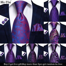 Hi-Tie Purple Solid Paisley Novelty Design Silk Wedding Tie for Men Handky cufflinks Gift Men Tie Set Party Business Fashion 2024 - buy cheap