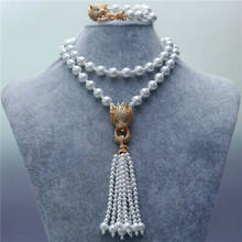 10MM white sea shell Pearl bracelets necklace set 30" Zircon clasp 2024 - buy cheap