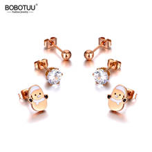 BOBOTUU Trendy  Original Design Stainless Steel Snowman Rhinestone Earrings 3Pair/Set Crystal Earrings For Women Girls BE20042 2024 - buy cheap