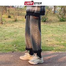 LAPPSTER Men Fleece Winter Baggy Jeans 2022 Denim Pants Man Korean Fashion Black Harem Pants Male Casual Wide Leg Stacked Jeans 2024 - buy cheap