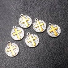 6pcs/lot Silver Plated Round Cross Charm Metal Pendants DIY Necklaces Bracelets Jewelry Handicraft Accessories 23*20mm P729 2024 - buy cheap