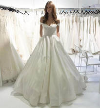 Свадебное платье с открытыми плечами ANGELSBRIDEP, простой дизайн, плиссированное сексуальное атласное платье с сердечком, женское платье 2024 - купить недорого