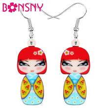 Bonsny Acrylic Red Hair Japanese Kimono Girl Doll Earrings Drop Dangle  Jewelry For Women Girls Teens Kid Charms Decoration Gift 2024 - buy cheap
