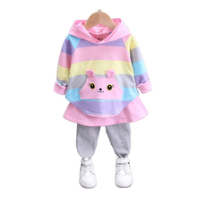 Children Lovely Fashion Clothes Spring Autumn Baby Girl Cartoon Striped Hoodies Culottes 2Pcs/sets Kids Infant Casual Sportswear 2024 - buy cheap