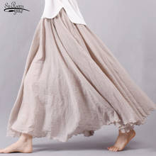 Falda de lino y algodón para mujer, faldas largas de cintura elástica A la moda, color liso, para verano y otoño, 2021 2024 - compra barato