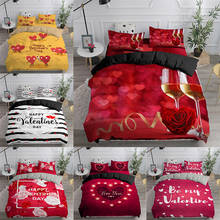 Happy Valentines Day Bedding Set For Couple Lover Heart Shape Romantic Red Rose Print 2/3pcs Duvet Cover Set Warm Soft Bedspread 2024 - buy cheap