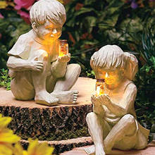 A Kid with Solar Fireflies Statue Fantastic Yard Garden Decoration Outdoor Sculpture Boy Girl Ornament Desktop Decor, jardineria 2024 - buy cheap