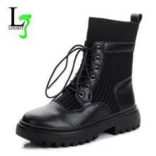 Autumn Ankle Boots Women Black Work Leather Shoes Casual Fashion British Boots Lace Up Sock Shoes Female Platform Botas 2024 - buy cheap