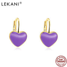 LEKANI Heart Purple Color Stud Earrings For Women Romantic Wedding Simple Earring Fashion Jewelry Gift Give Girlfriend Recommend 2024 - buy cheap