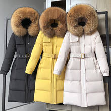 Abrigo con capucha para mujer, chaqueta de plumón de pato con Cuello de piel de mapache Natural y zorro, ropa de abrigo con cinturón, 90% 2024 - compra barato