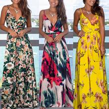 Women Dress V Neck Sling Summer Dress Floral Print Long Summer Spaghetti Strap Party Boho Chiffon Elegan Maxi Dresses Beach 2021 2024 - buy cheap